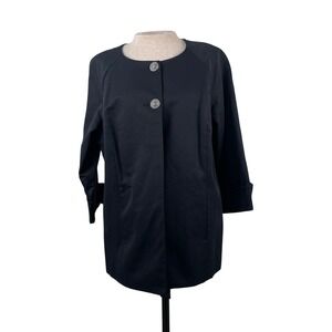 Jaclyn Smith Womens Black Collarless Car Coat Paisley Lined Button Front Size L